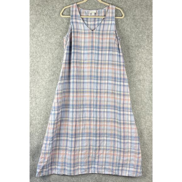 J. Jill Dresses & Skirts - J Jill Love Linen Dress Womens Medium Petite Plaid Sleeveless Coastal Beachy